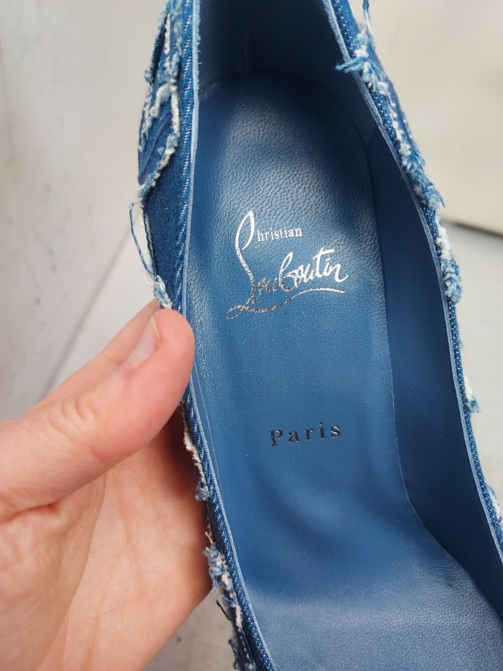 Christian Louboutin Blue Kate Toile Denim Brode Heel Shoe - Picture 6 of 11